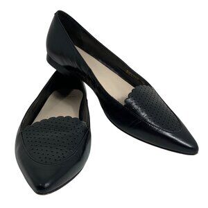 Cole Haan Black Leather Perforated Scalloped Flats SZ 7B Womens Casual Business